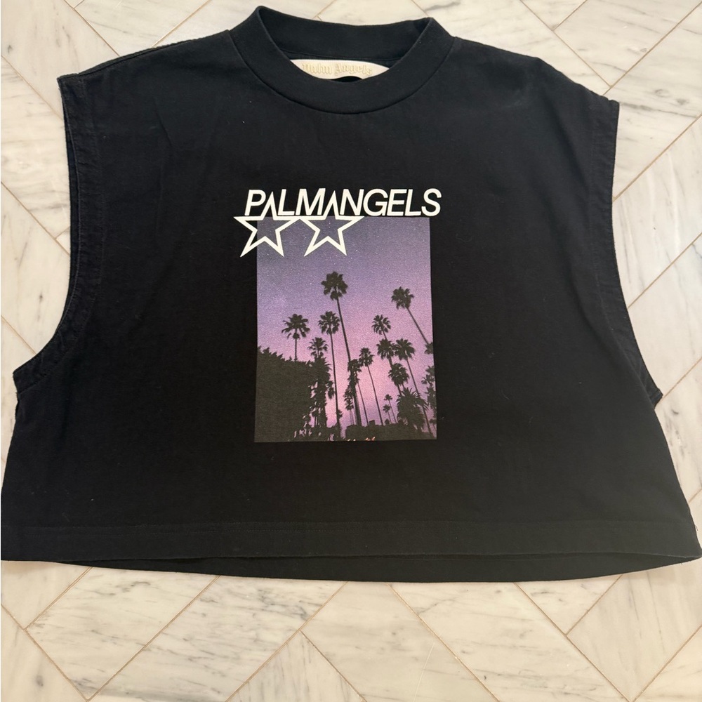 Palm Angels Black and Purple Palm Tree Crop Top